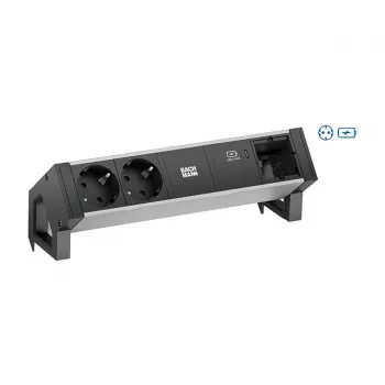 BACHMANN DESK2 ALU Μαύρο 2x υποδοχή σούκο USB-C, φορτιστής USB 60W 0,2m GST18
