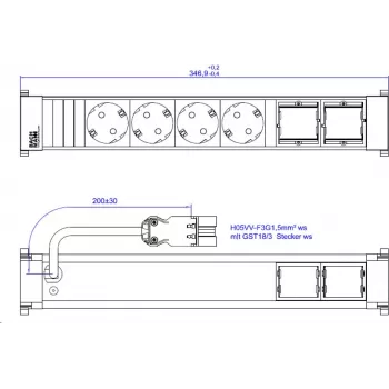Πολύπριζο Bachmann 916.705 με 4x υποδοχές CEE7/3, 2x συνδέσεις CM, καλώδιο 0,2 m