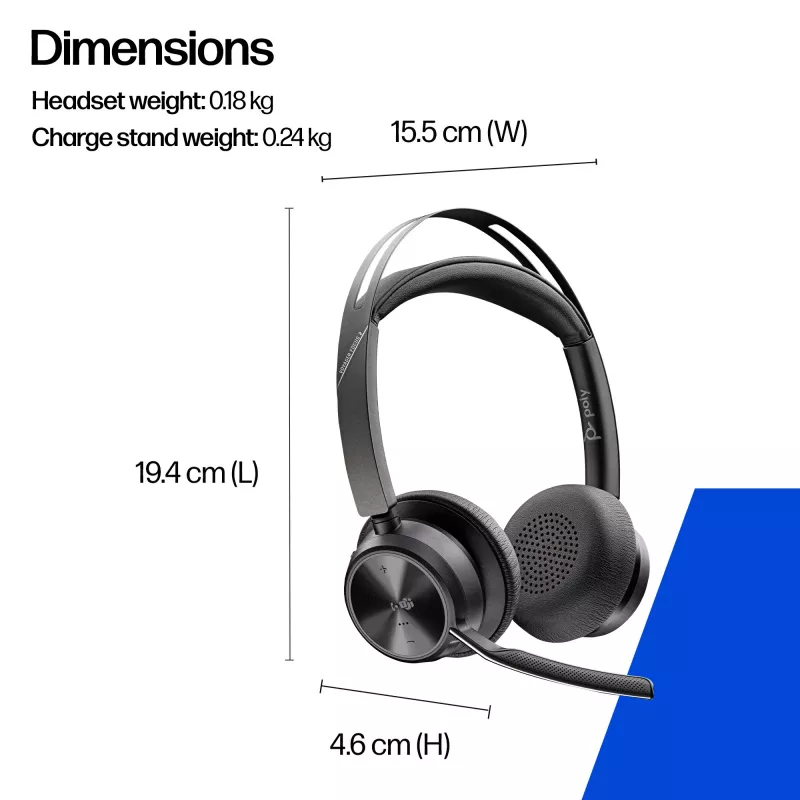 HP Poly Voyager Focus 2-M USB-C-C ακουστικά προσαρμογέας USB-C/A Poly+ 3 χρόνια
