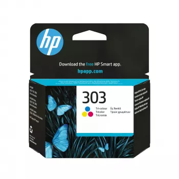 HP 303 Tri-Color γνήσιο μελανοδοχείο, τυπική, cyan, magenta, κίτρινο, μελάνη βαφής, 1 τεμ., 165 σελίδες, ατομική συσκευασία