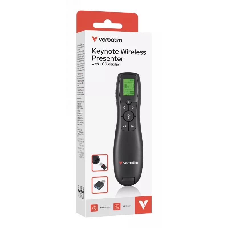 Verbatim Keynote ασύρματος παρουσιαστής με οθόνη LCD, RF, USB, 30 m, μαύρο