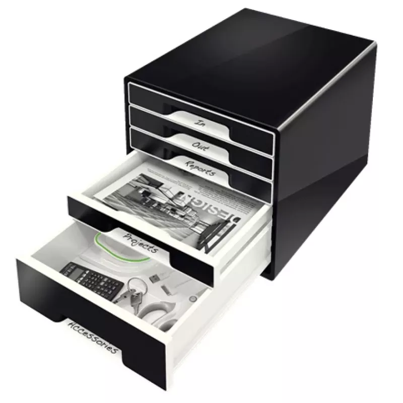 Leitz Desk Cube 5-drawer, 5 συρτάρια, πλαστικό, μαύρο, 1 τεμ., 270 mm, 287 mm