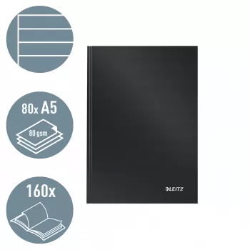 Leitz σημειωματάριο Solid Hardcover A5 με γραμμές 90 g 80 φύλλα, μονόχρωμο, μαύρο, A5, 80 φύλλα, γυαλιστερό, 80 g/m²