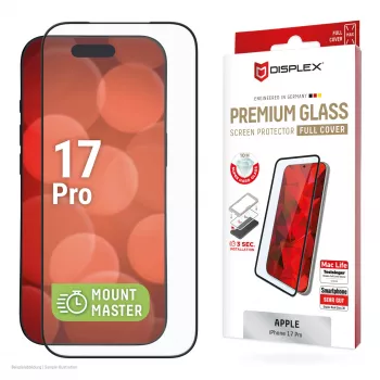 Προστασία οθόνης e.v.i. Displex iPhone 17 Pro Premium με βοήθημα τοποθέτησης – ανθεκτική στις γρατσουνιές, διαφανές/μαύρο