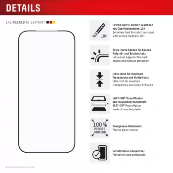 Προστασία οθόνης e.v.i. Displex iPhone 17 Pro Premium με βοήθημα τοποθέτησης – ανθεκτική στις γρατσουνιές, διαφανές/μαύρο