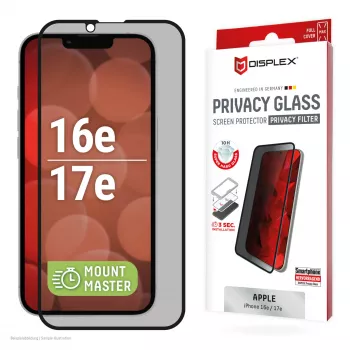Privacy Panzerglas Displayschutz e.v.i. Displex (10H) για Apple iPhone 16e/17e με φίλτρο προστασίας από αδιάκριτα βλέμματα, αντοχή σε κραδασμούς και γρατσουνιές