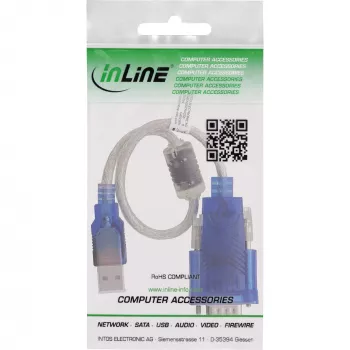 InLine 33304X Καλώδιο προσαρμογέα USB σε σειριακό με φερίτη, USB-A σε 9-pin Sub-D αρσενικό βύσμα