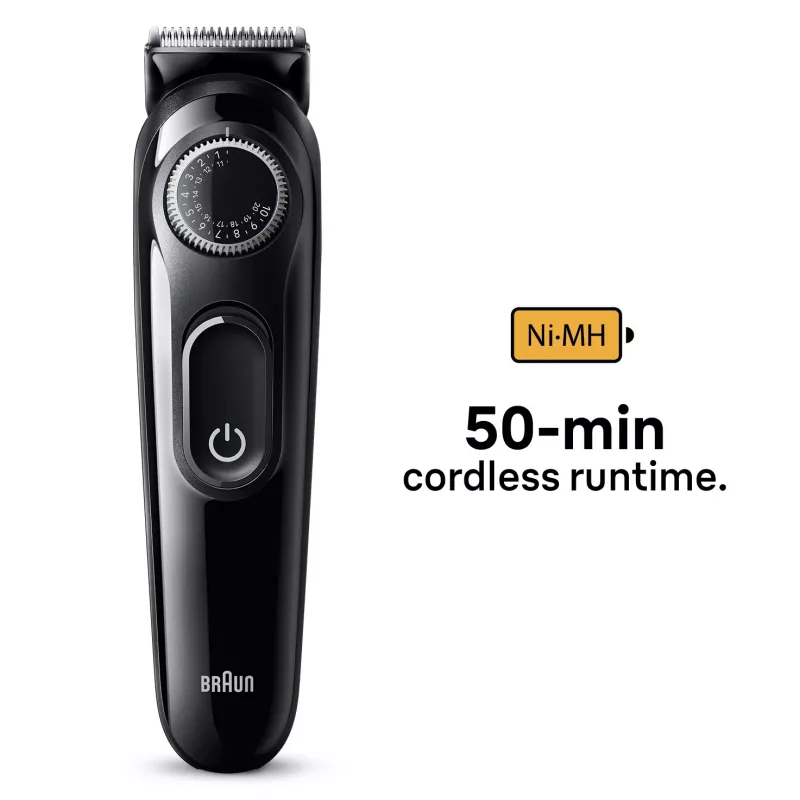 Braun BeardTrimmer 3 Beard Trm 3 BT3400, πλενόμενο, Μπαταρία, Μαύρο