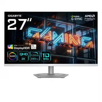GIGABYTE MO27Q2A ICE 27 inch QD‑OLED Οθόνη Gaming — 2560×1440, 280 Hz, 0,03 ms, 250 cd/m², HDMI 2.1, DisplayPort 1.4