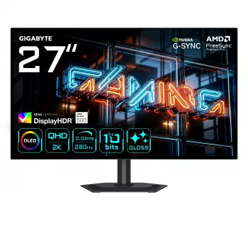 GIGABYTE MO27Q28GR 27 inch WOLED QHD Οθόνη Gaming – 2560×1440, 280 Hz, 0,03 ms, 335 cd/m², HDMI 2.1, DisplayPort 1.4