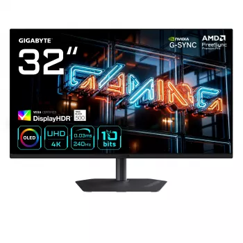 GIGABYTE MO32U24 81,3 cm (32 inch) QD-OLED Οθόνη Gaming, 4K UHD 3840x2160, 240 Hz, 0,03 ms, HDMI 2.1, DisplayPort 1.4, HDR True Black 500