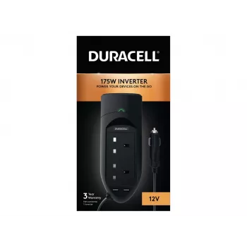 Duracell 175W Μετατροπέας με διπλή υποδοχή UK, Universal, Auto, 12 V, 175 W, 12 V, DC σε AC