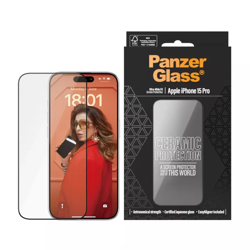 PanzerGlass ® Ceramic Screen Protector iPhone 15 Pro | Ultra-Wide Fit με EasyAligner