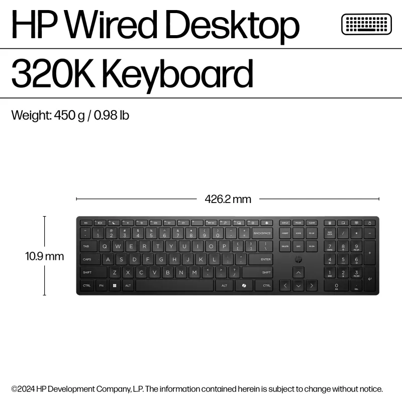HP Wired Desktop 320K πληκτρολόγιο Full-Size USB Membrane μαύρο