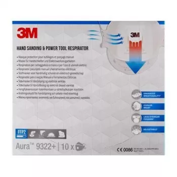 3M Aura Comfort Cool Flow 9322+ FFP2 NR D μάσκες αναπνοής μίας χρήσης, 5 τεμ. (9322PRO5)