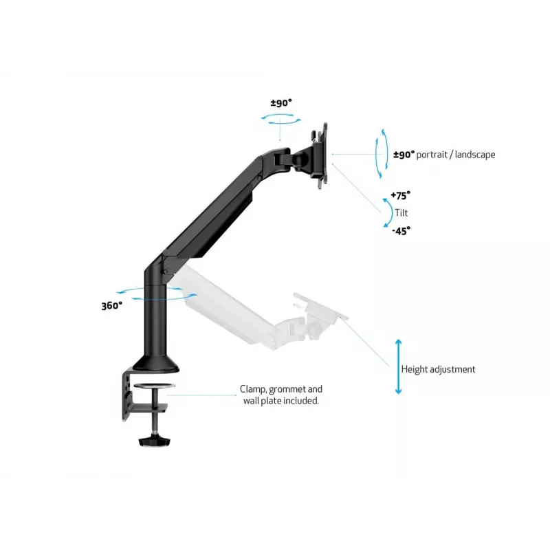 Multibrackets M VESA Gas Lift Arm Βάση γραφείου ή τοίχου Basic Μαύρο Σφιγκτήρας/Βίδωμα 10 kg