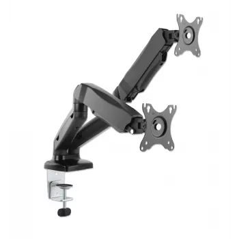 Manhattan Dual-Deskmount για TV & οθόνες (πλήρως κινητός βραχίονας με αέριο ελατήριο), Για οθόνες από 10 ίντσες έως 27 ίντσες, σφιγκτήρας C ή διέλευση από τραπέζι, συμβατότητα VESA: 75x75 και 100x100 mm – Ελέγξτε τις διαστάσεις των τεσσάρων οπών στερέωσης στο πίσω μέρος της οθόνης για να βεβαιωθείτε ότι ταιριάζουν, Μέγ. 9 kg (ανά βραχίονα), βάση