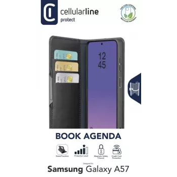 Cellularline Book Agenda 2 - Galaxy A57 θήκη βιβλίου από τεχνητό δέρμα με μαγνητικό κλείσιμο, λειτουργία βάσης και προστασία RFID/NFC για ανέπαφες κάρτες.