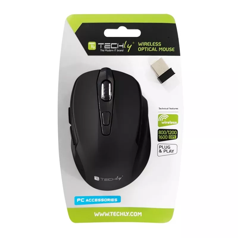 Techly IM 102-WBK ποντίκι Office δεξιόχειρας RF Wireless οπτικό 1600 DPI