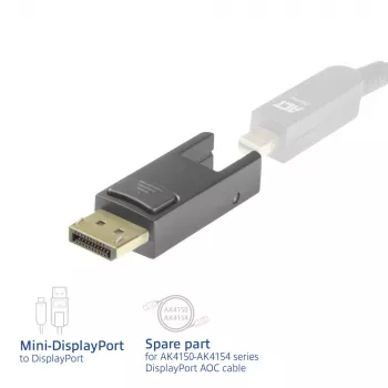 ACT ανταλλακτικός αντάπτορας Mini DisplayPort σε DisplayPort για ενεργά οπτικά καλώδια DisplayPort με αποσπώμενο βύσμα