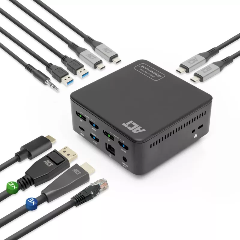 ACT Universal USB-C σταθμός βάσης 4K, για 3 οθόνες HDMI/DisplayPort, DisplayLink
