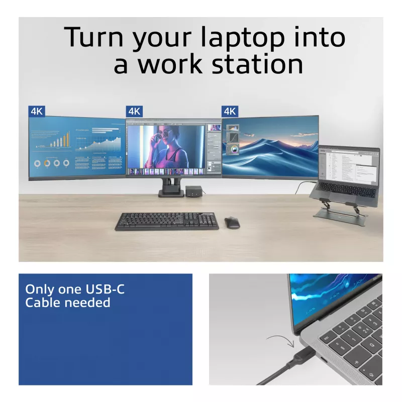 ACT Universal USB-C σταθμός βάσης 4K, για 3 οθόνες HDMI/DisplayPort, DisplayLink