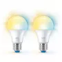 WiZ Bulb 60W A60 E27 x2, Έξυπνη λάμπα, Wi-Fi/Bluetooth, Λευκό, Wi-Fi 4 (802.11n), 802.11b, 802.11g, LED, E27