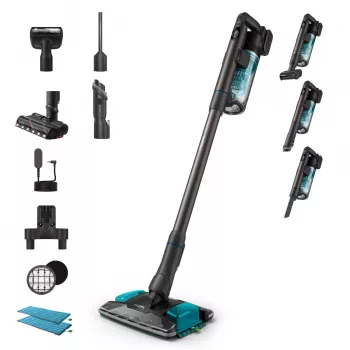 Ηλεκτρική σκούπα ράβδου 2-in-1 Philips XC8155/01 — καθαριστής στεγνός και υγρός με μπαταρία χωρίς σακούλα, 25,2 V, 0,6 l δοχείο σκόνης, μπλε