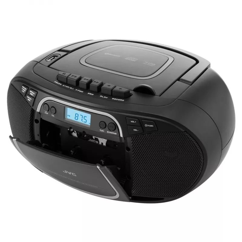 Φορητό CD player JVC RC-E451B Μαύρο — CD/MP3, Bluetooth, FM 87,5–108 MHz, USB, AUX, 3,2 W RMS