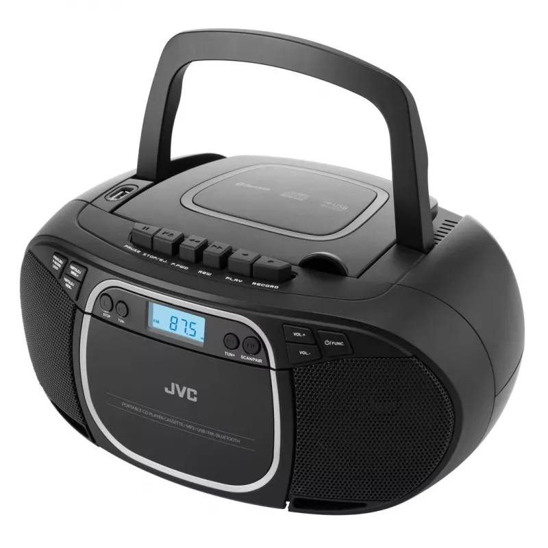 Φορητό CD player JVC RC-E451B Μαύρο — CD/MP3, Bluetooth, FM 87,5–108 MHz, USB, AUX, 3,2 W RMS