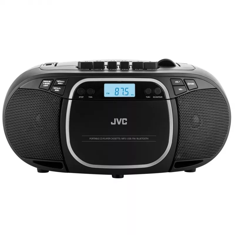 Φορητό CD player JVC RC-E451B Μαύρο — CD/MP3, Bluetooth, FM 87,5–108 MHz, USB, AUX, 3,2 W RMS