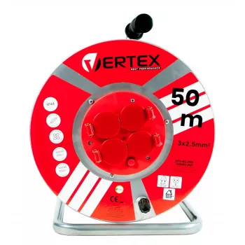 VERTEX PB50METAL καρούλι καλωδίου 50 m 3x2,5 mm, 3000 W, IP44, μαύρο