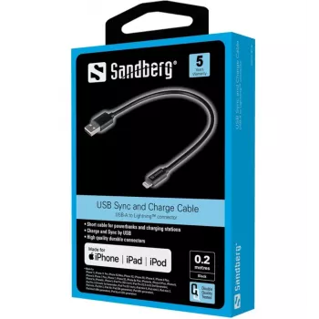 SANDBERG Προσαρμογέας Lightning - USB αρσενικό σε Lightning αρσενικό - 20 cm - Μαύρο - για Apple iPad/iPhone/iPod (Lightning)