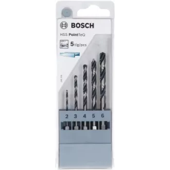 Bosch HSS PointTeQ Σετ μεταλλικών σπειροειδών τρυπανιών, 5 τεμ. (2-6 mm), Εξάγωνη λαβή, 2607002824