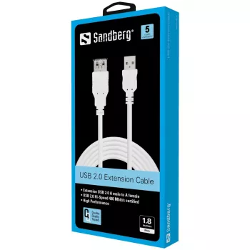 Καλώδιο USB SANDBERG - USB (υποδοχή θηλυκή) σε USB (βύσμα αρσενικό) - 1,8 m