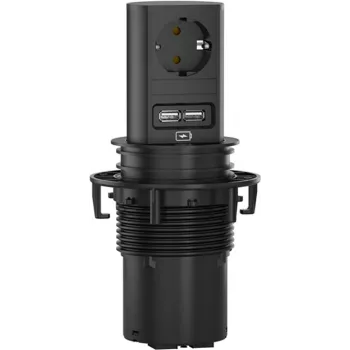 Bachmann ELEVATOR 1xCEE7/3928.01771xUSB-Φορτιστής 2 0m CEE7/7 RAL9005