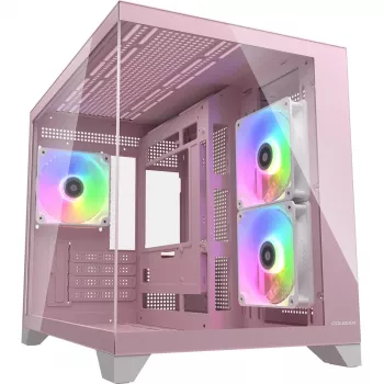Κουτί υπολογιστή Mini-Tower Cougar FV150 ARGB – ροζ, υποστηρίζει 2x 120/140 mm πλαϊνούς ανεμιστήρες, 1x 120 mm πίσω, 2,5 ίντσες/3,5 ίντσες HDD, 285×435×365 mm
