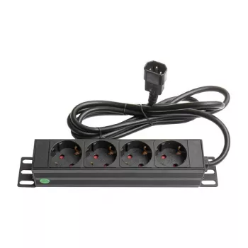 Good Connections πολύπριζο 10 - 1HE - βύσμα C14 σε 4x υποδοχή Schuko - παιδική προστασία - προφίλ αλουμινίου - μαύρο