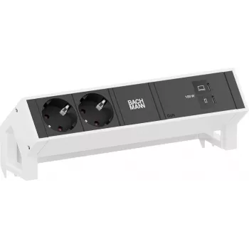 Πολύπριζο Bachmann DESK2 με 2x πρίζες CEE 7/3 και 1x USB-C PD 100W, καλώδιο 0,2 m, RAL9010