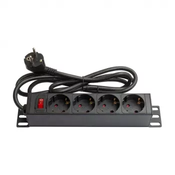 Good Connections Πολύπριζο 10 - 1HE - Schutzkontakt βύσμα αρσενικό σε 4x Schutzkontakt υποδοχή θηλυκή - με διακόπτη - παιδική προστασία - προφίλ αλουμινίου - μαύρο