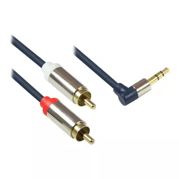 Καλώδιο σύνδεσης ήχου High-Quality 3,5mm, βύσμα jack αρσενικό με γωνία δεξιά σε 2x RCA αρσενικό, θήκη από αλουμίνιο, σκούρο μπλε, 5m, Good Connections (GC-M0067)