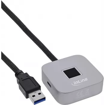 Σαρωτής δακτυλικών αποτυπωμάτων USB με hub InLine 41360K, συμβατός με Windows Hello, καλώδιο 1,5 m, ασημί
