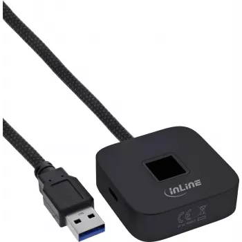 Σαρωτής δακτυλικών αποτυπωμάτων USB InLine με hub, συμβατός με Windows Hello, καλώδιο 1,5 m, μαύρο