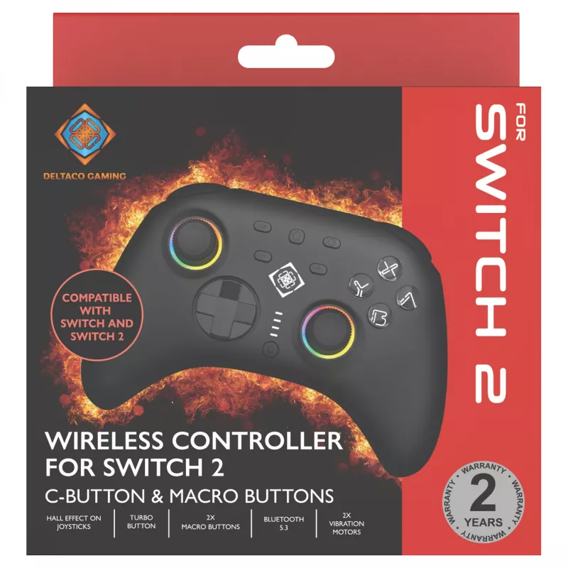 Gamepad Deltaco GAM-198 μαύρο — Bluetooth και USB (Type-C) για Nintendo Switch, Switch 2, Switch OLED, Android, PC
