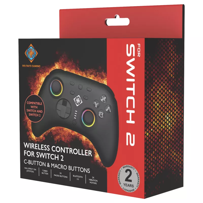 Gamepad Deltaco GAM-198 μαύρο — Bluetooth και USB (Type-C) για Nintendo Switch, Switch 2, Switch OLED, Android, PC