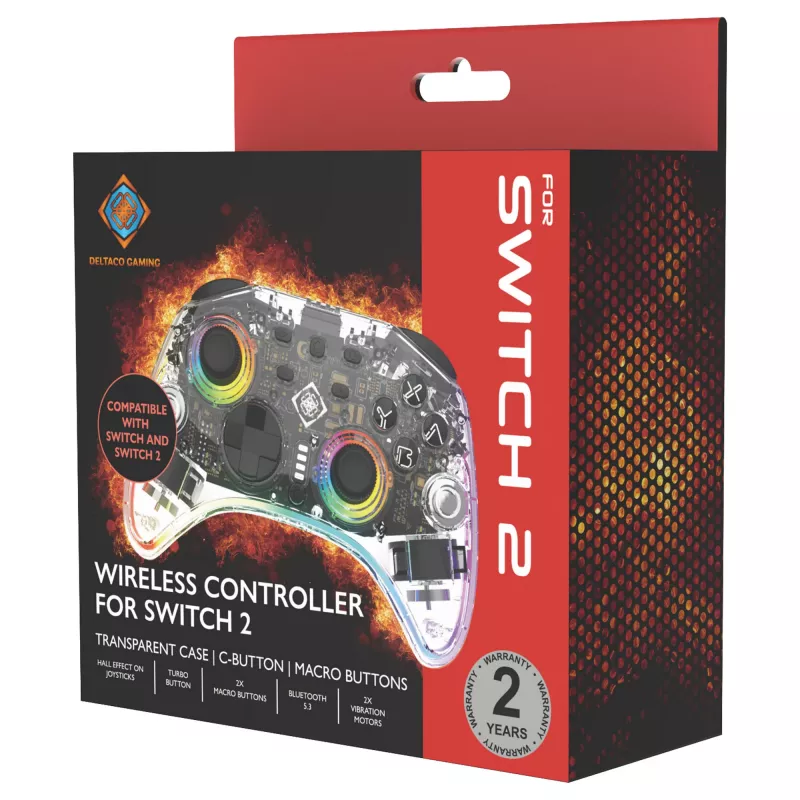 Gamepad Deltaco Gaming GAM-198-T διαφανές Bluetooth/USB USB-C για Nintendo Switch, Switch 2, Switch OLED, Android, PC