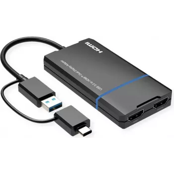 VALUE προσαρμογέας οθόνης USB Type A C - Dual HDMI 4K30+ 1080p ST/BU - προσαρμογέας - ψηφιακό/δεδομένα (12.99.3206)