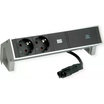 Bachmann 902.903 DESK2 INOX πολύπριζο, 2x Schuko, 1x USB-C 60 W