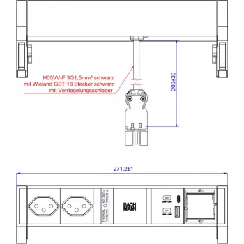 Bachmann DESK 2 πολύπριζο, 2x CH Type J (T13), USB-A και USB-C, μαύρο