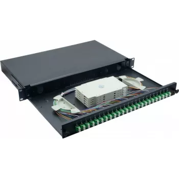 Helos 375555 19 inch Κουτί συγκόλλησης οπτικών ινών, 24x LC/APC Duplex OS2, έτοιμο για συγκόλληση, μαύρο